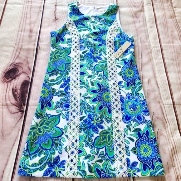 Eliza J Dresses & Skirts - NWT Eliza J Sleeveless Mini Dress Blue Green Floral Lace | Women's Size 4